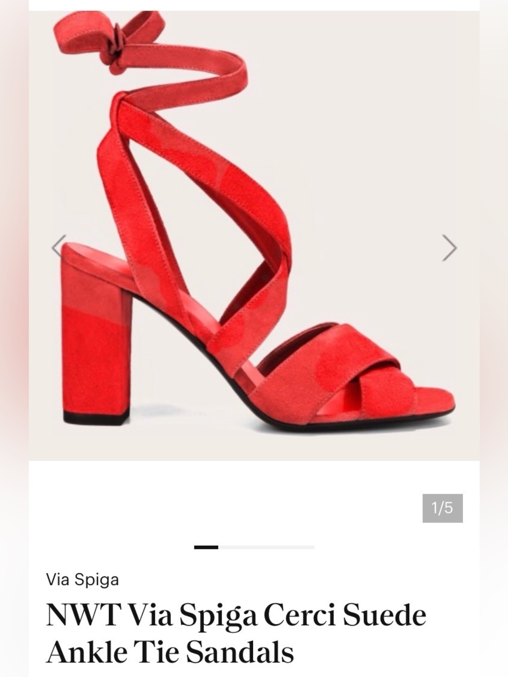 Via Spiga Cersi Red Suede Ankle-Tie Block Heel Sandals size 8 Made in Italy